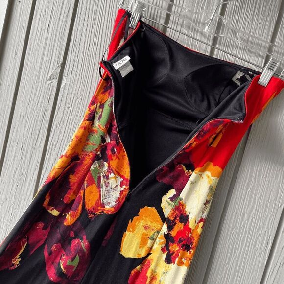 Vintage Cache Strapless Abstract Floral Midi Dress Size 4 Made in USA - Picture 8 of 9
